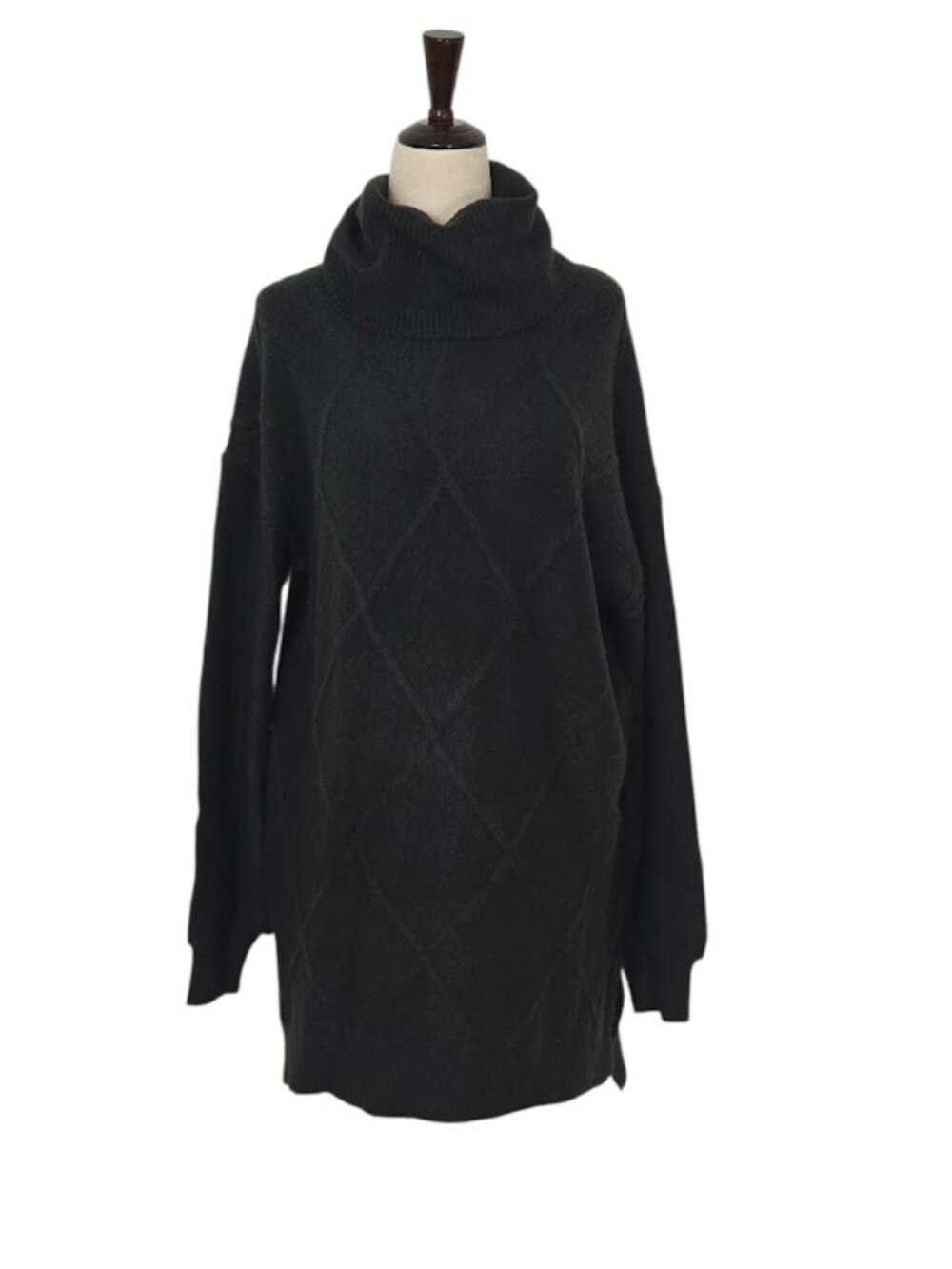 14th & Union Black Cowl Neck Sweater Tunic XS Argyle Long Sleeve